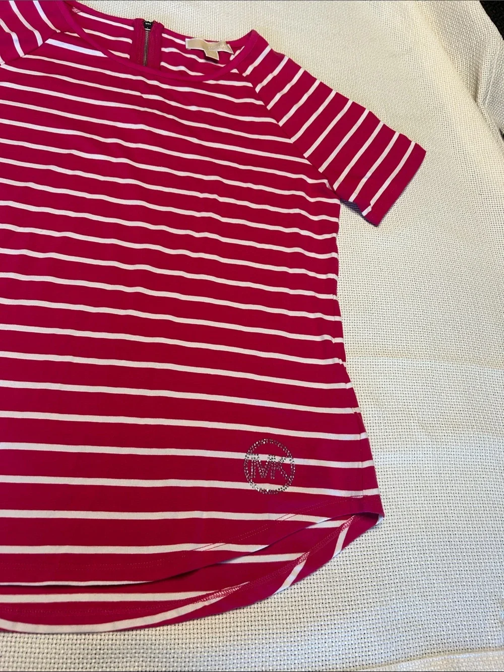 Michael Kors Pink and White Striped Short Sleeve Tee